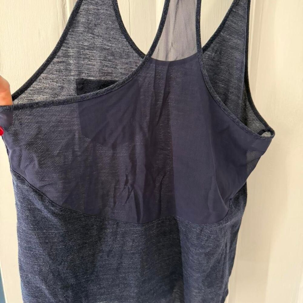 Alo Yoga Navy Blue Heathered Burnout Mesh Racerback Tank Top Large HTF